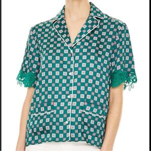 Sandro satin printed collared button down